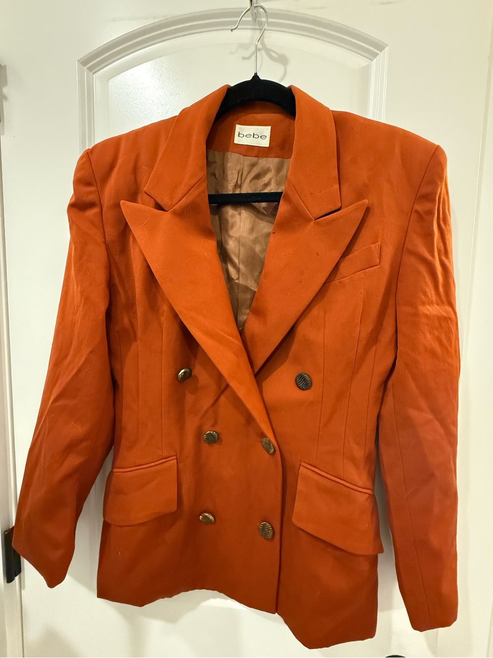 bebe Double-Breasted Orange Blazer with Gold Buttons - Picture 2 of 7